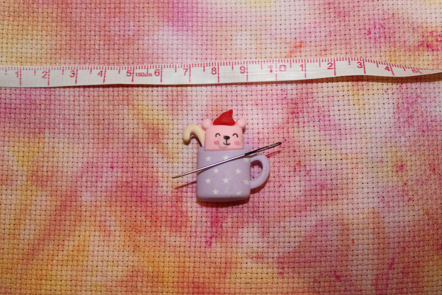 Cute Bear Hot Chocolate Christmas Candy Cane Needle Minder