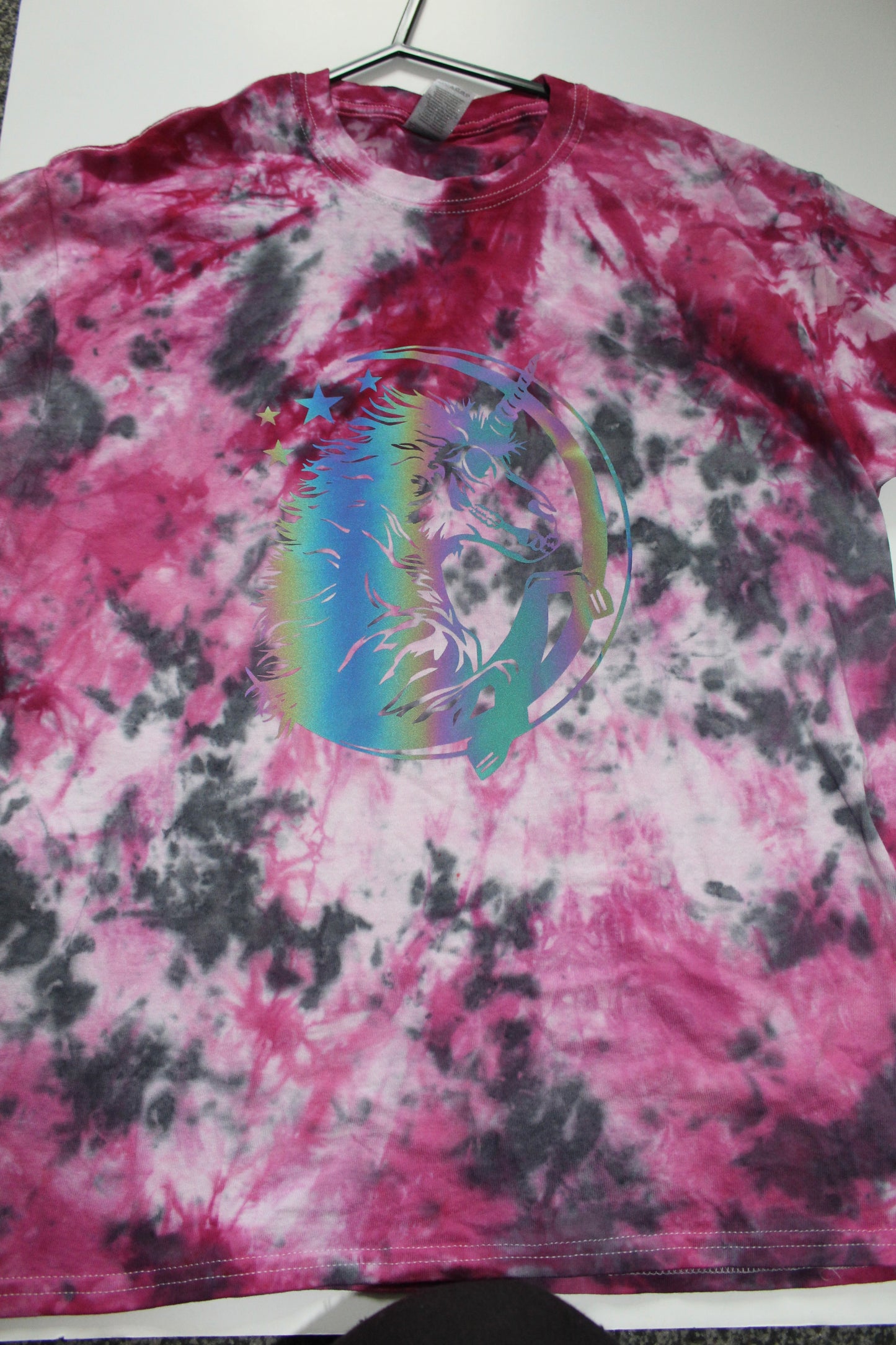 Unicorn rainbow reflective pink and black T-shirt