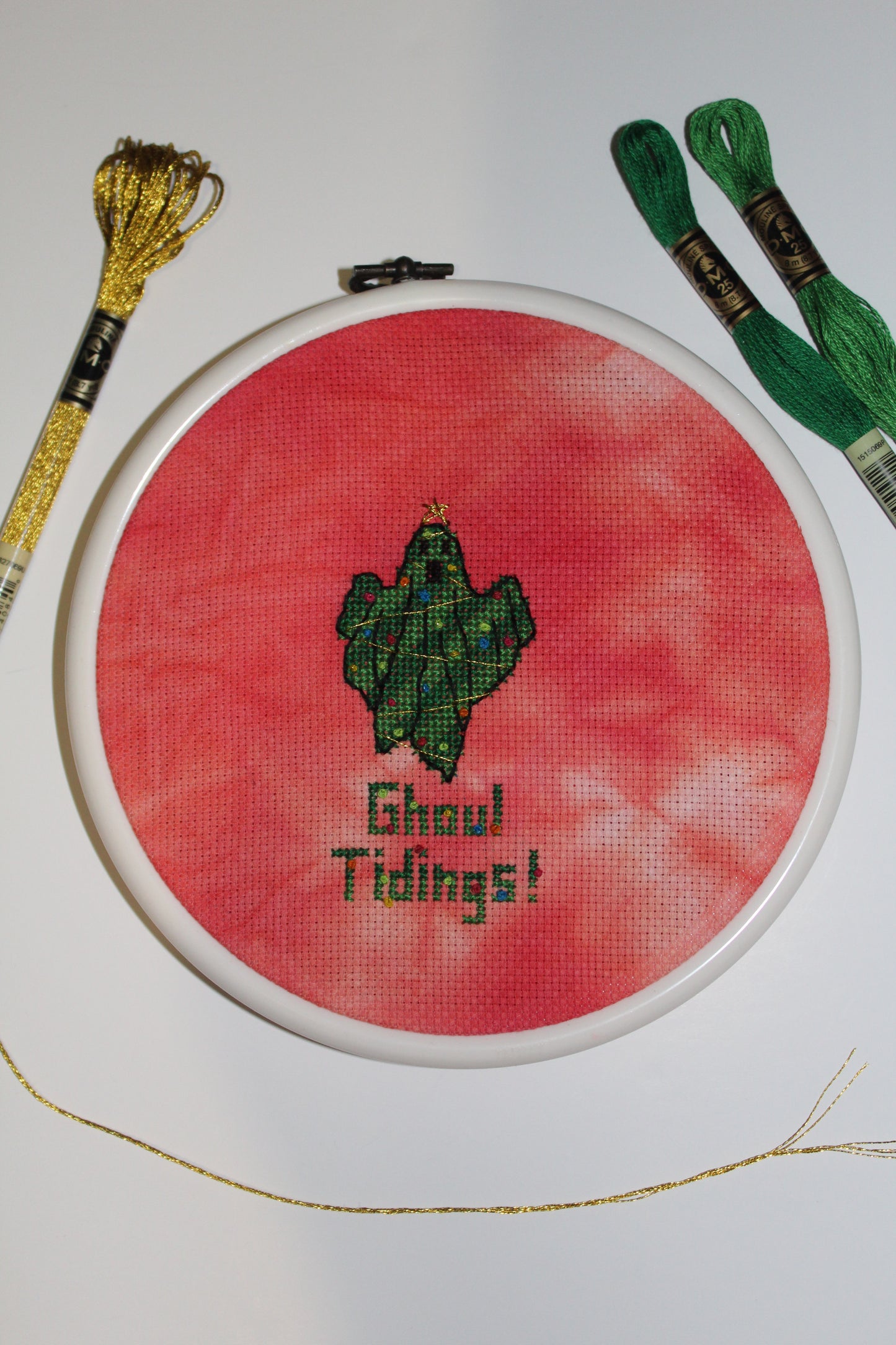 Ghoul Tidings! Christmas Edition ghost cross stitch pattern