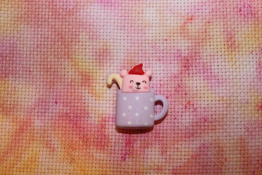 Cute Bear Hot Chocolate Christmas Candy Cane Needle Minder