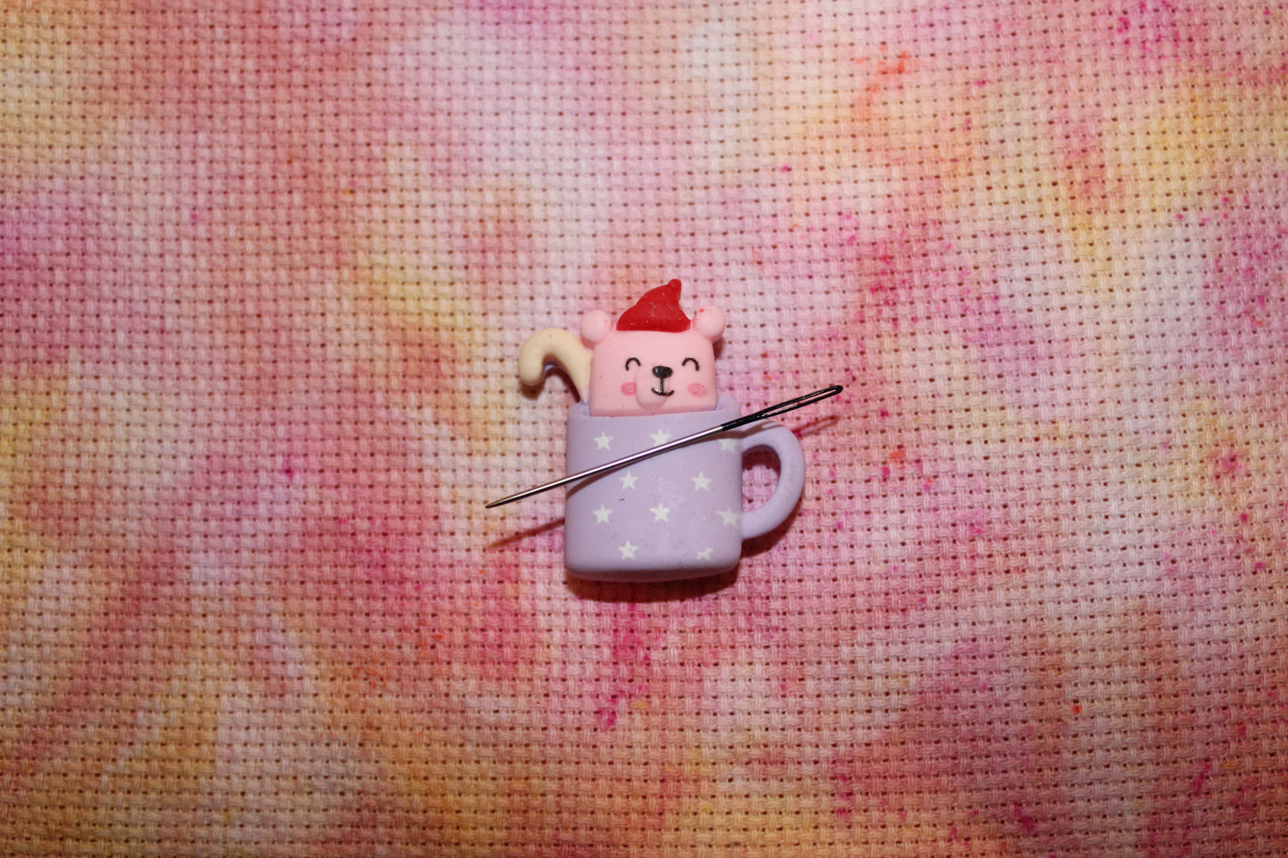 Cute Bear Hot Chocolate Christmas Candy Cane Needle Minder