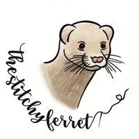 The Stitchy Ferret - hand dyed aida, evenweave, fabric, floss, thread, suitable for cross stitch, embroidery. Ferret logo with shop name text