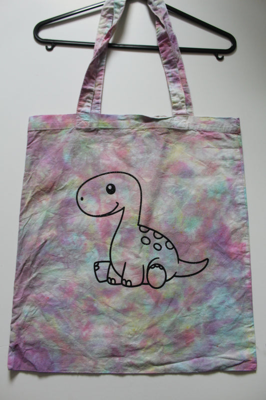 Rainbow dinosaur tote bag